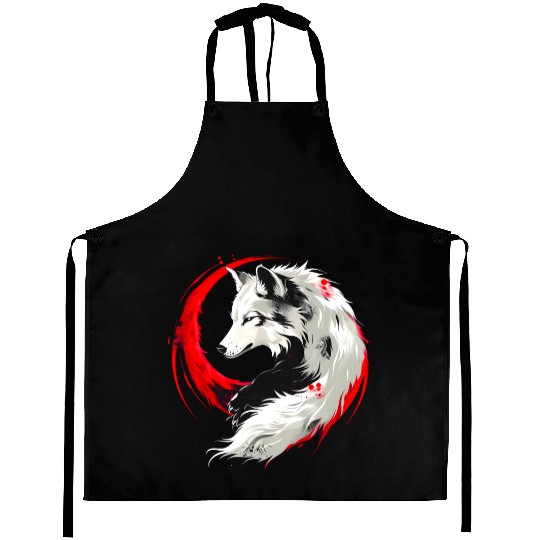 Lunar Red White Wolf Aprons