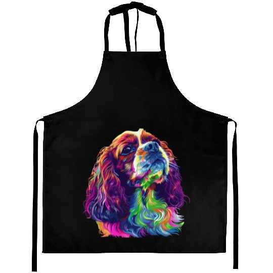 Cavalier King Charles Spaniel Illustration Rainbow Aprons