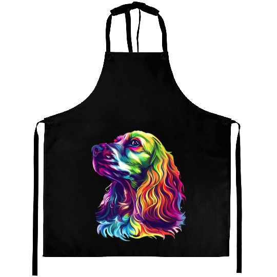 Colorful Cocker Spaniel Portrait Art Aprons