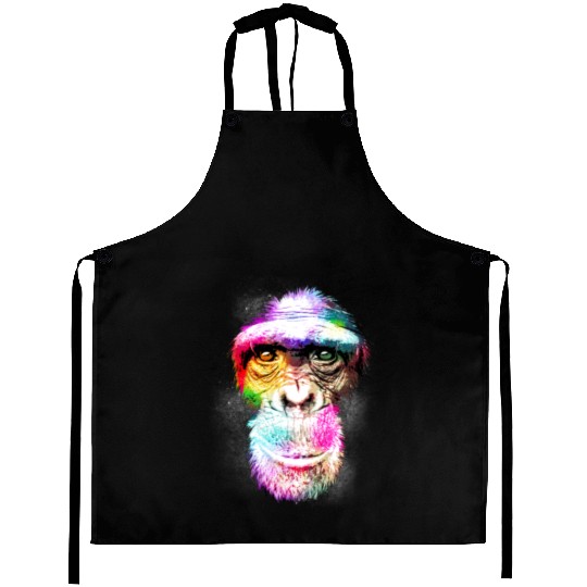 Colorful Retro Realistic Monkey Face Funny Graphic Aprons