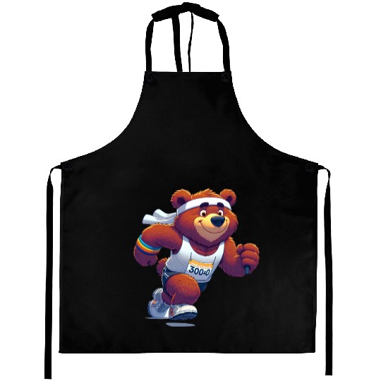 Cute Marathon Runner Bear Aprons