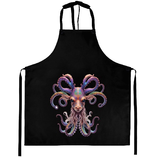 Psychedelic goa deer octopus Aprons