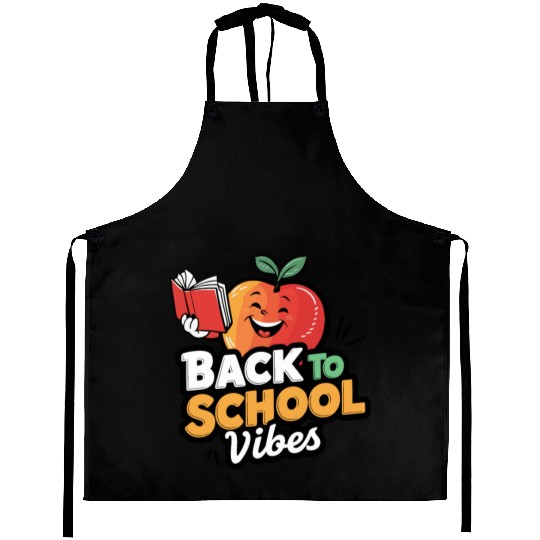 Happy Apple Holding a Book – Back to School Vibes Aprons