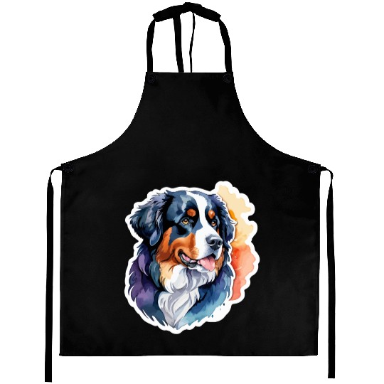 Bernese Mountain Dog Watercolor Aprons