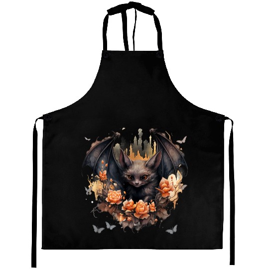 Cute Bat Flowers Aesthetic Aprons