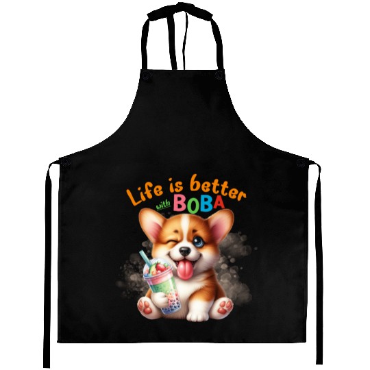 Corgi with BOBA tea Milk TEA Bubble tea Aprons