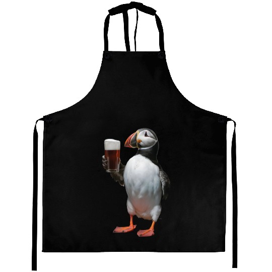 Atlantic Puffin Drinking Beer Realistic Aprons