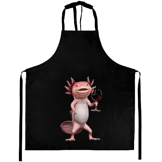 Axolotl Drinking Wine Realistic Aprons