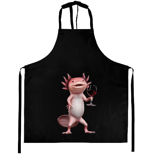 Axolotl Drinking Wine Realistic Aprons