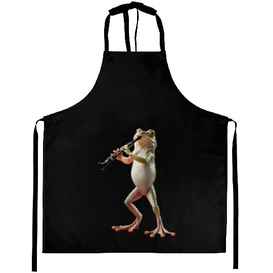 Frog Playing Clarinet Realistic Aprons