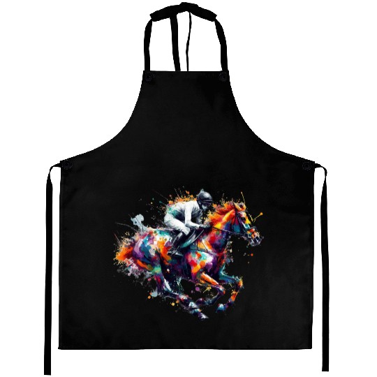 Horse Racing Boy Watercolor art Aprons