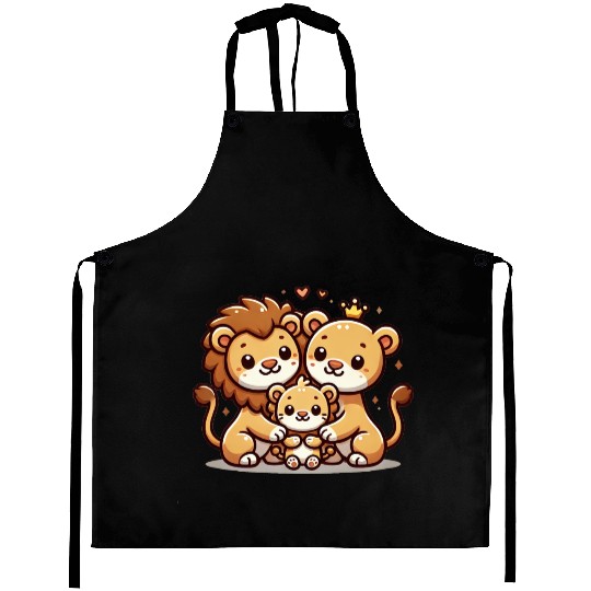 Lion Family Mother And Father With One Child Aprons