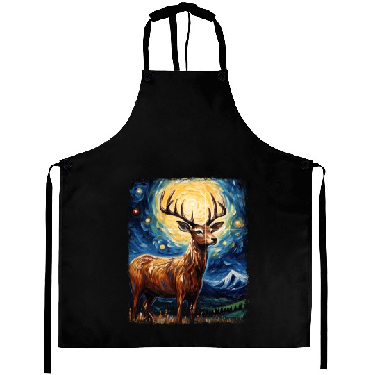 Deer Hunter Deer Hunting Starry Night Painting Aprons