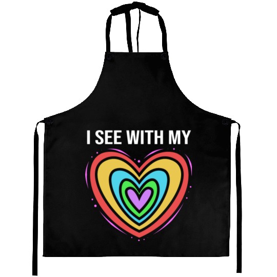 Rainbow Heart Blind Awareness I See With My Heart Aprons
