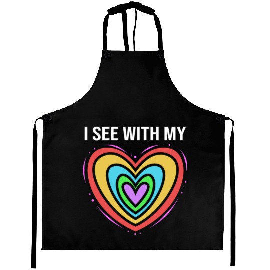 Rainbow Heart Blind Awareness I See With My Heart Aprons