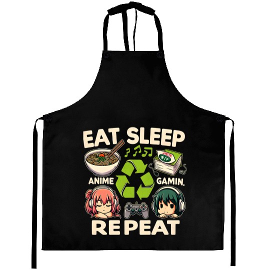 Cute Anime Eat Sleep Anime Repeat Manga Aprons