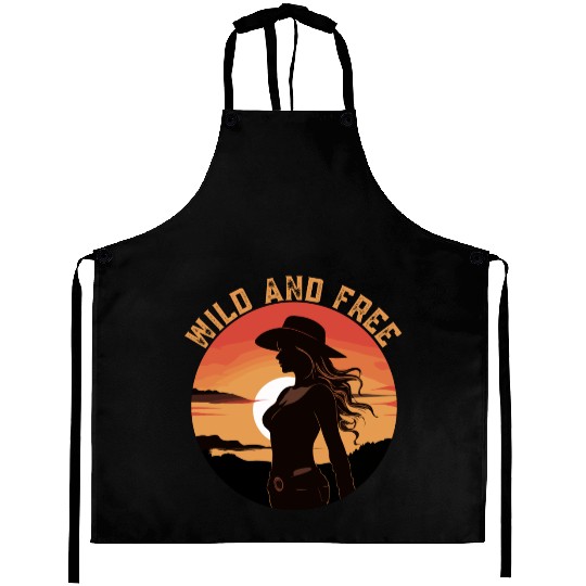 Wild and Free Cowgirl Retro Sunset Aprons