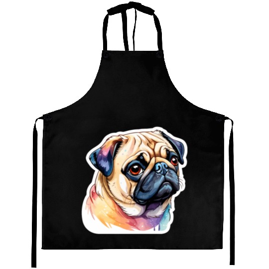 Pug Watercolor Aprons