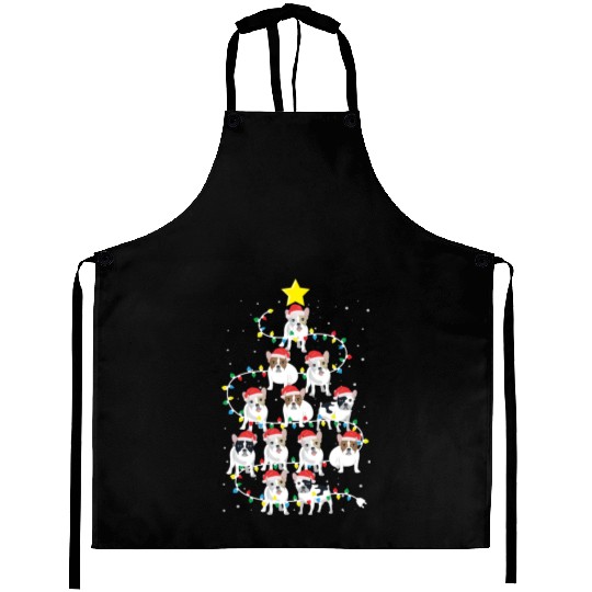 English Bulldog Christmas Tree Dog Santa Claus Aprons
