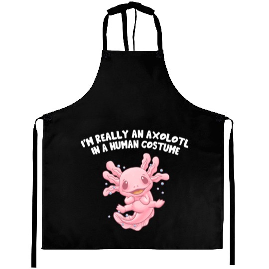 Axolotl in Human Costume Funny Salamander Humor Ax Aprons