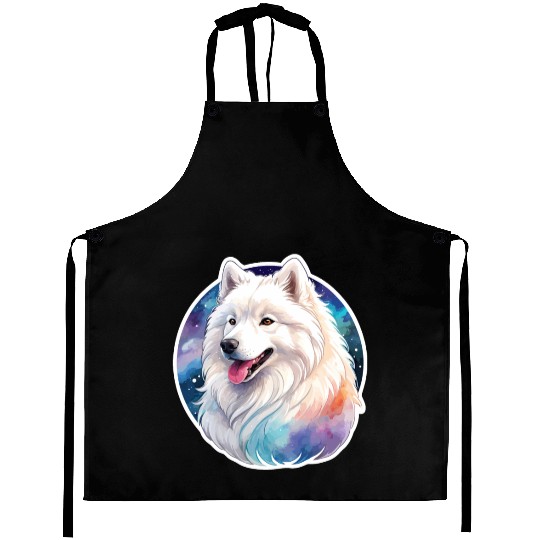 Samoyed Dog Watercolor Aprons