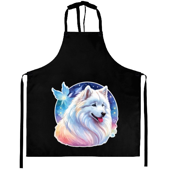 Samoyed Dog Watercolor Aprons