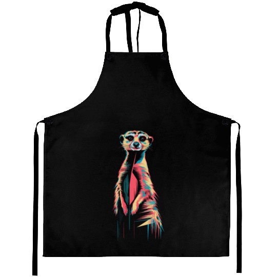 Vibrant Meerkat Illustration Neon Colors Aprons