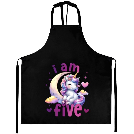 5th Birthday Unicorn 5 Years Old Birthday Five Fin Aprons