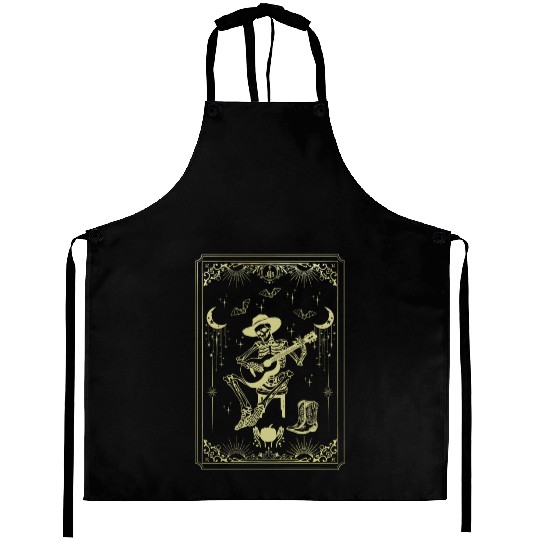 Tarot Card Celestial Cowboy Skeleton Plays Guitar Aprons
