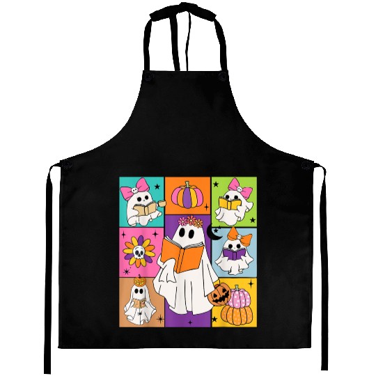 Cute Ghost Book Reading Halloween Teacher Kids Boo Aprons