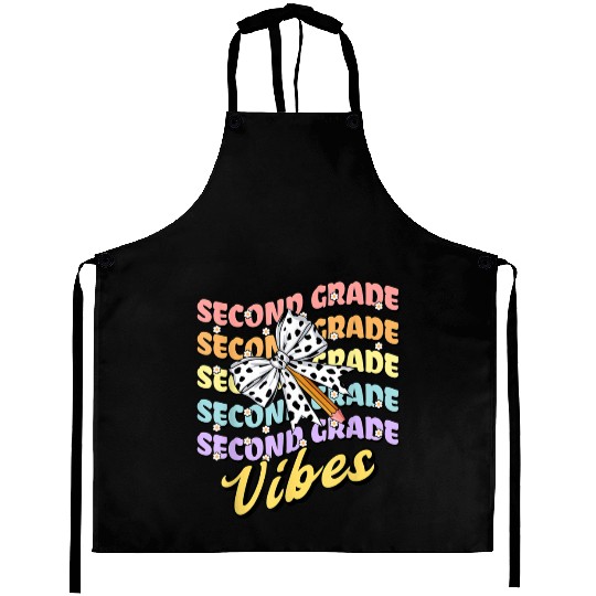 Second 2nd Grade Vibes Teacher Coquette Bow Dalmat Aprons