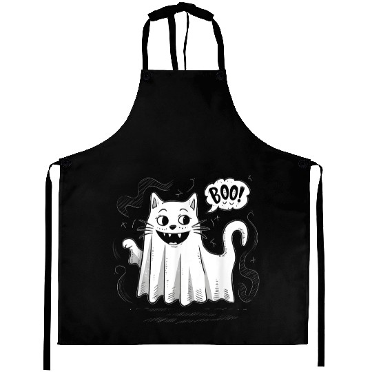 Funny Ghost Cat Boo Halloween Animal Ghost Kitty Aprons