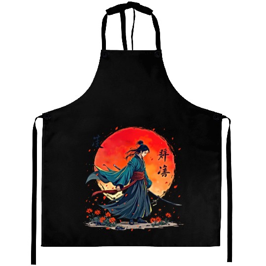 Samurai Warrior Embraces Spirits Aprons