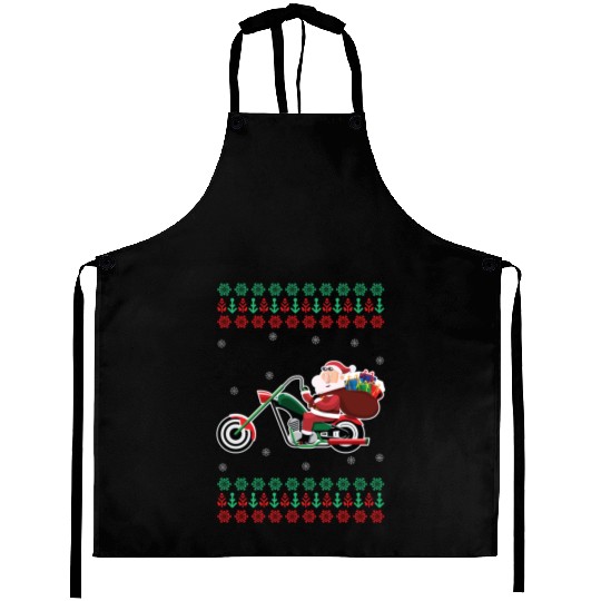 Santa Claus Motorcycle Ugly Christmas Sweater Xmas Aprons