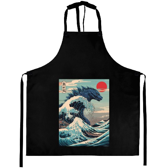 Kaiju Monster Japanese Great Wave Anime Graphic Aprons
