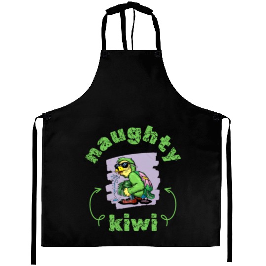 Funny naughty green kiwi bird Aprons