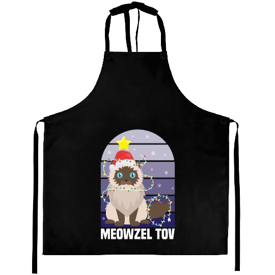Meowzel Tov Hanukkah Black Cat Christmas Lights Aprons