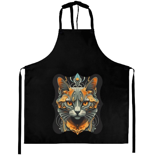 Elegant stylish black and gold cat face Aprons
