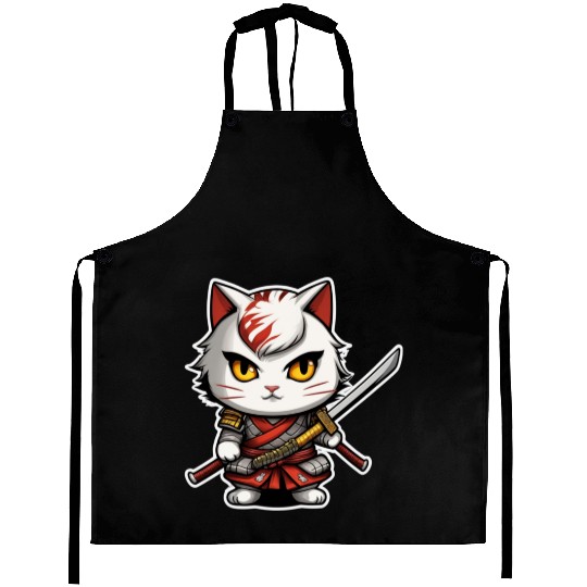 ninja cat with a katana 2 Aprons