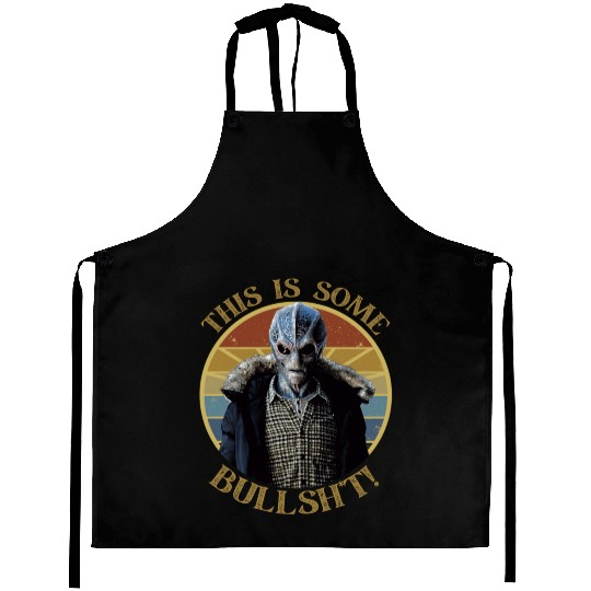 Some bullsh*t retro sunset Resident Alien Aprons