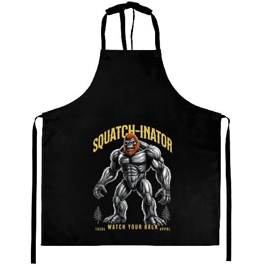 Retro Bigfoot Design, Sasquatch Robot Graphic Aprons