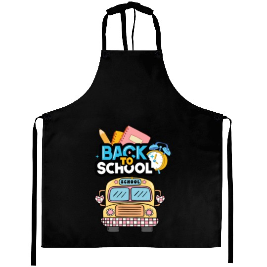 Colorful Back to School Design with Yellow Bus Aprons