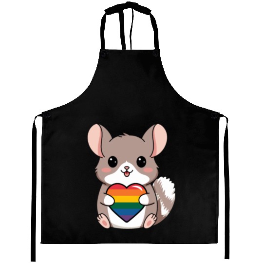LGTBQ Chinchilla Holding Rainbow Heart Cute Pride Aprons