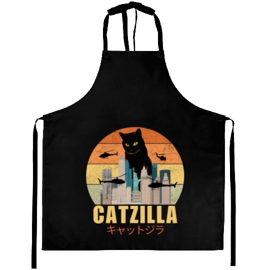 Retro Vintage Catzilla Japanese Cute Cat Lover Aprons