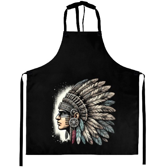 Aztec Warrior Mask with Tribal Art and Ancient Aprons
