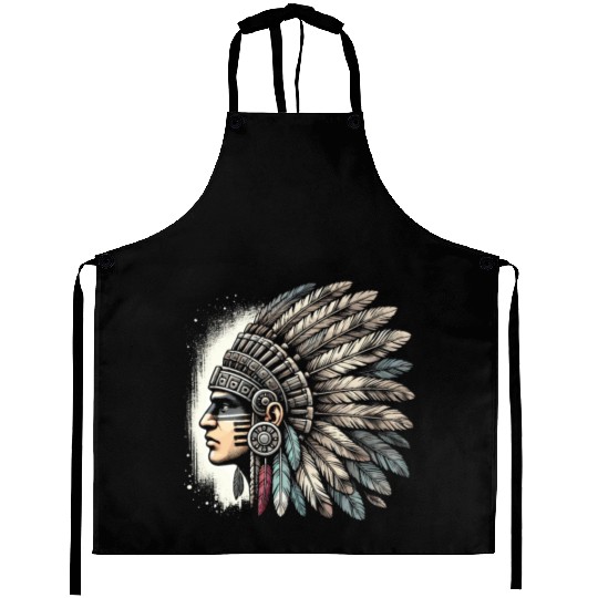 Aztec Warrior Mask with Tribal Art and Ancient Aprons