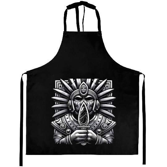 Aztec Warrior Mask with Tribal Art and Ancient Aprons