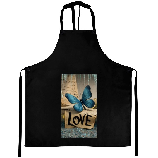 At the heart of the design, the word "Love" Aprons