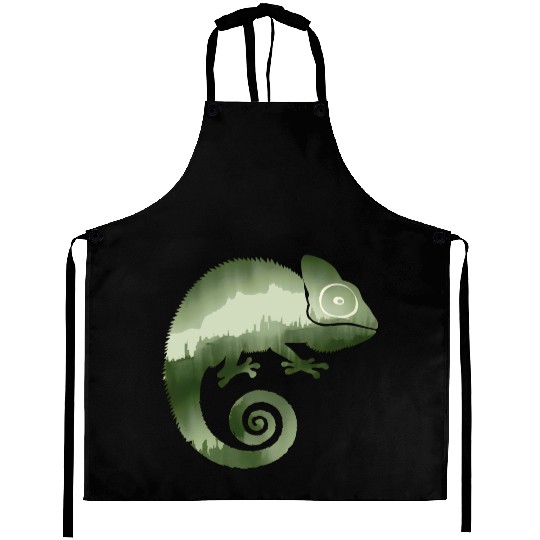 green chameleon monochrome silhouette Aprons
