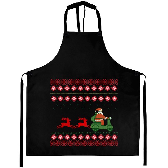 Funny Santa Motorcycle Christmas Aprons